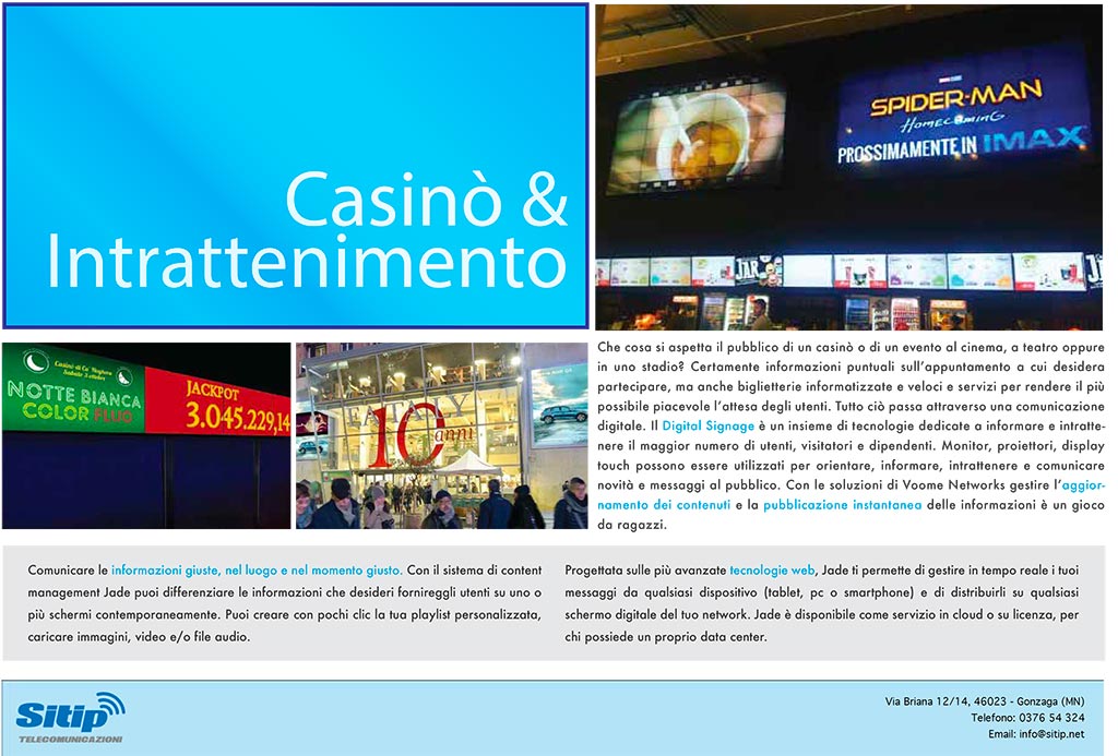 Digital Signage per Casinò e Intrattenimento | SITIP TELECOMUNICAZIONI